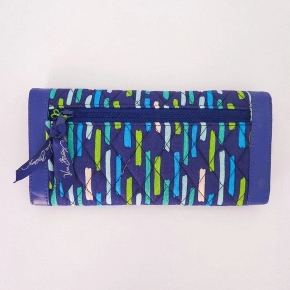 Vera Bradley Blue & Green‎ Striped Katalina Showers Trifold Wallet - Picture 2 of 6